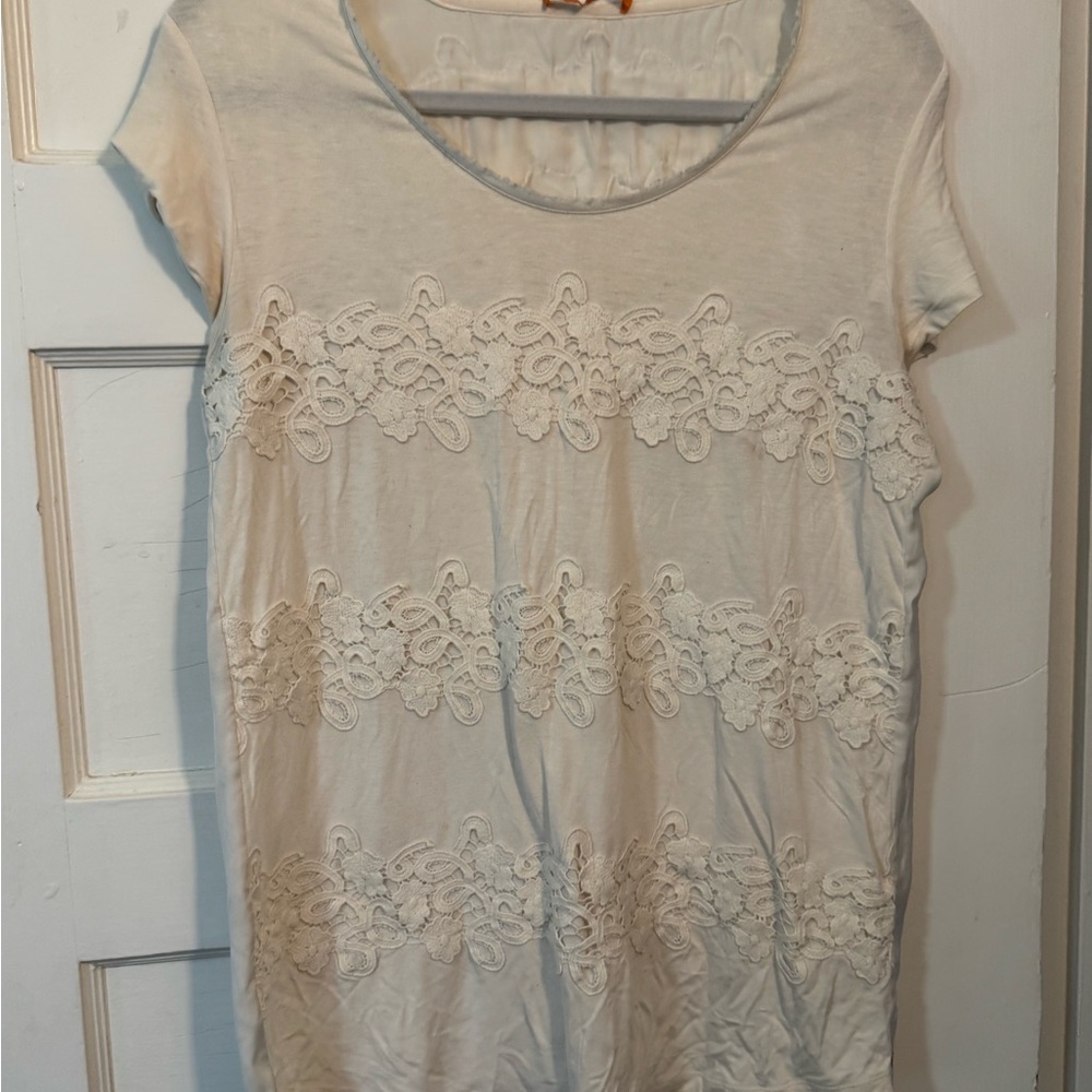 BOSS ORANGE Cream Lace Short Sleeve Top